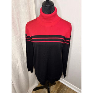 Calvin Klein Red Black Striped Turtleneck Sweater M